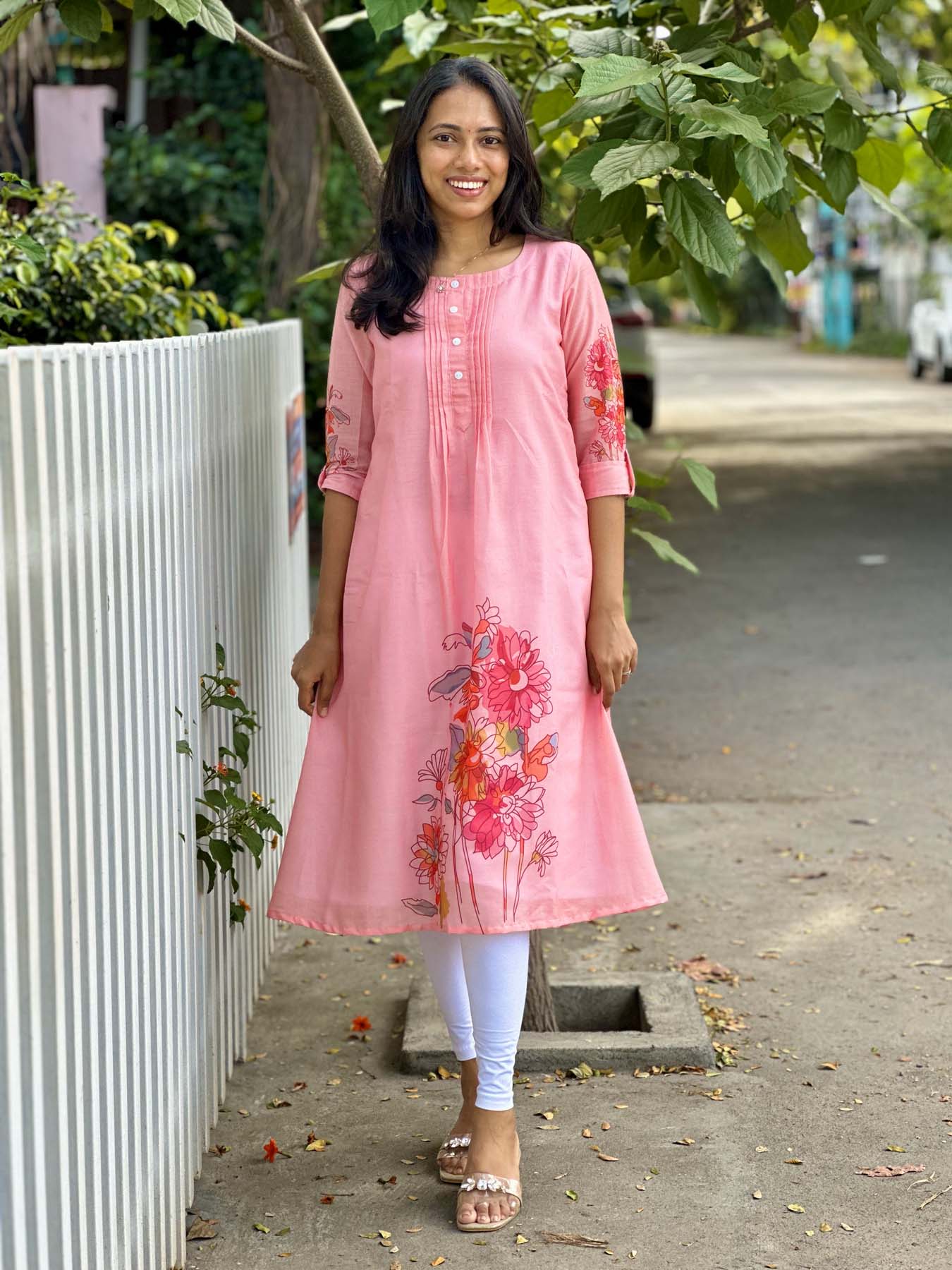 Elegant Cotton A line kurti with 3/4 sleeves (lining attached)