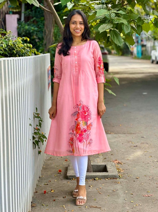 Elegant Cotton A line kurti with 3/4 sleeves (lining attached)