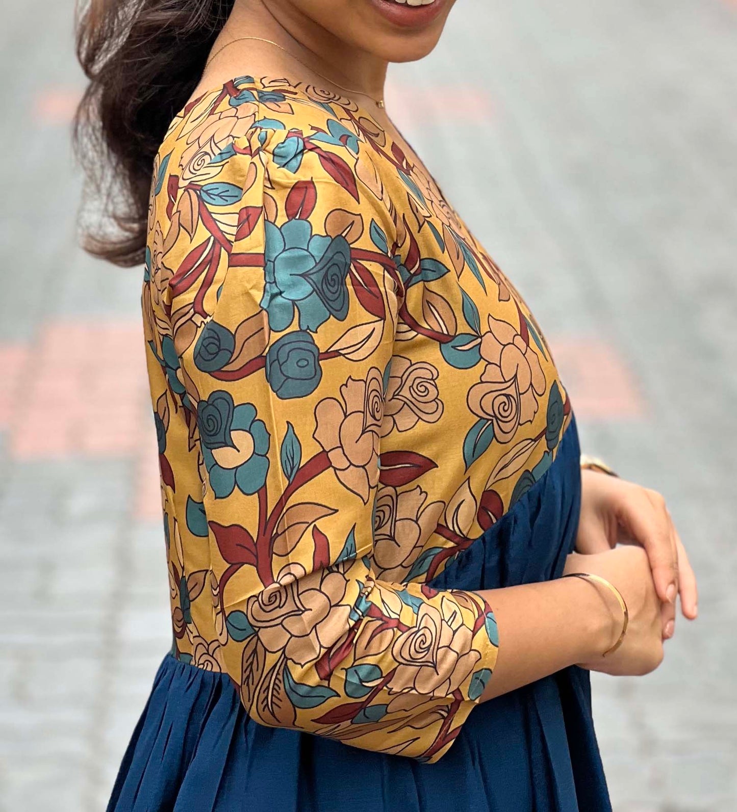 Elegant kalamkari maxi with 3/4 sleeves