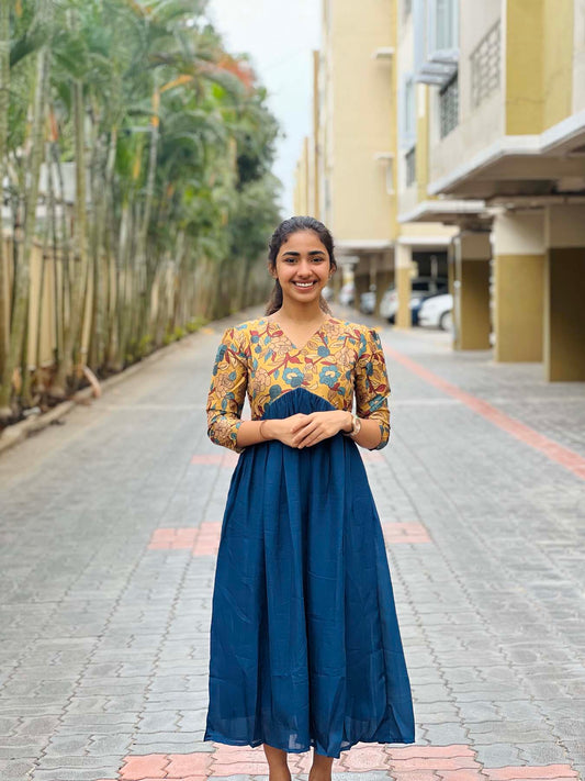 Elegant kalamkari maxi with 3/4 sleeves