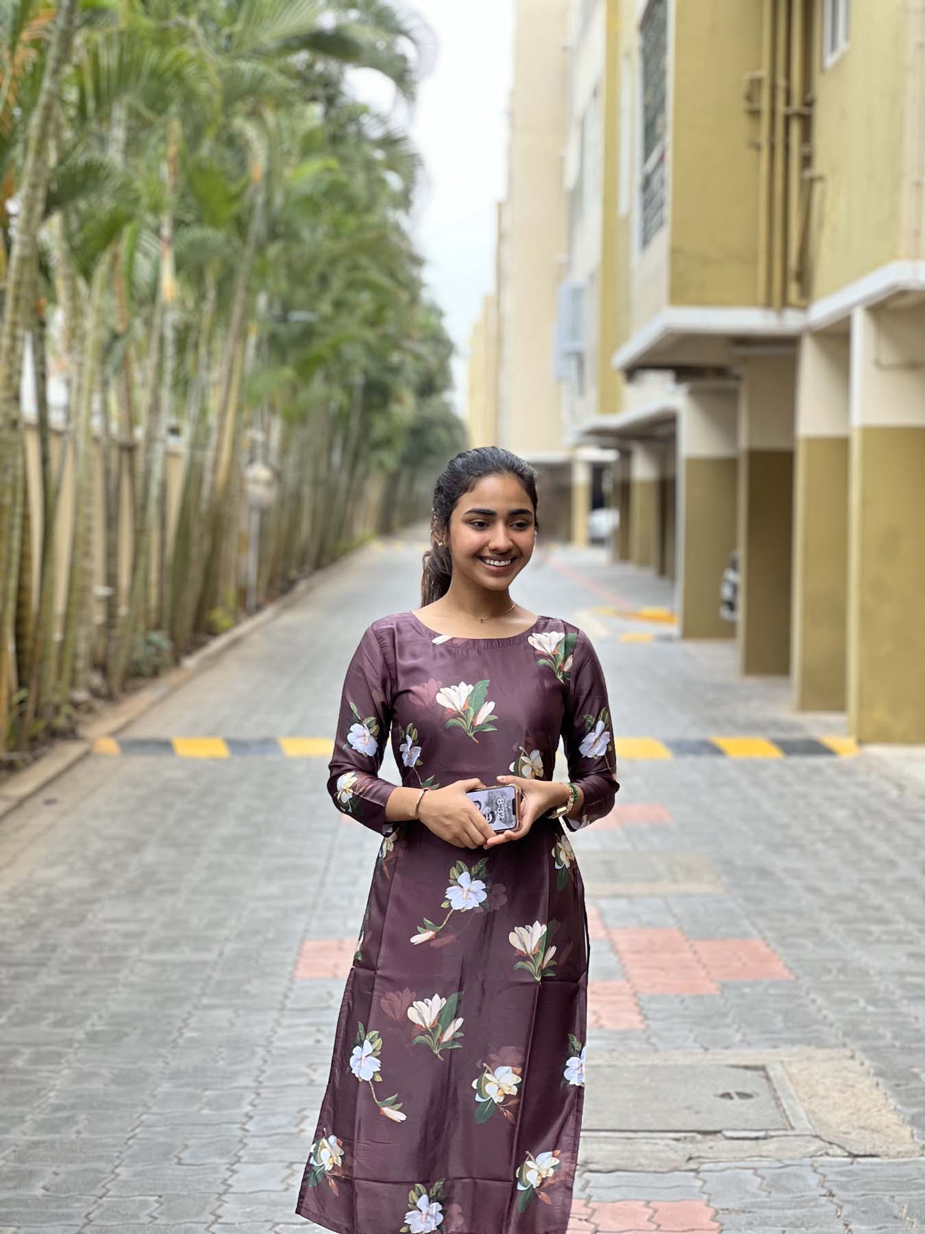 Elegant floral Print kurti with 3/4th sleeves
