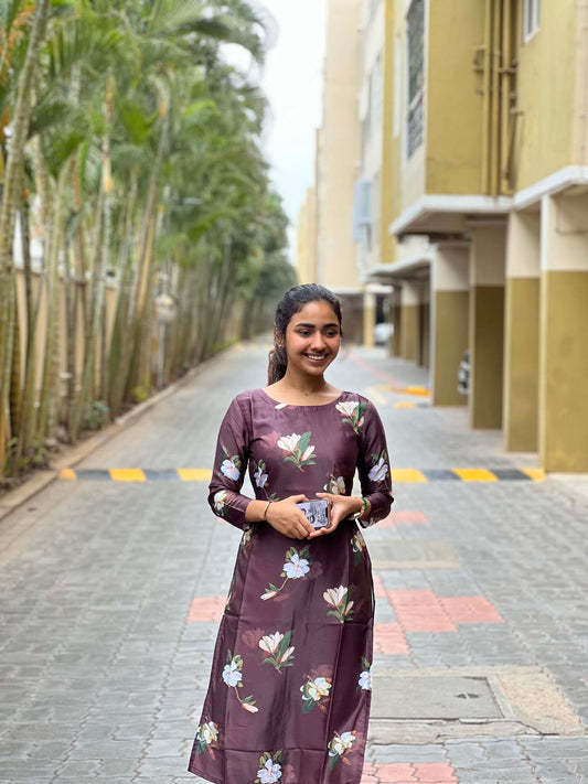 Elegant floral Print kurti with 3/4th sleeves