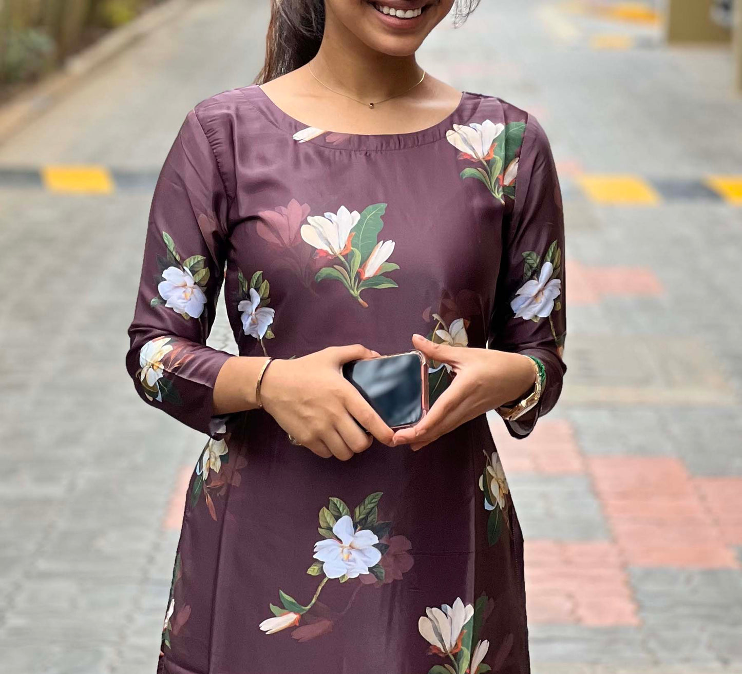 Elegant floral Print kurti with 3/4th sleeves
