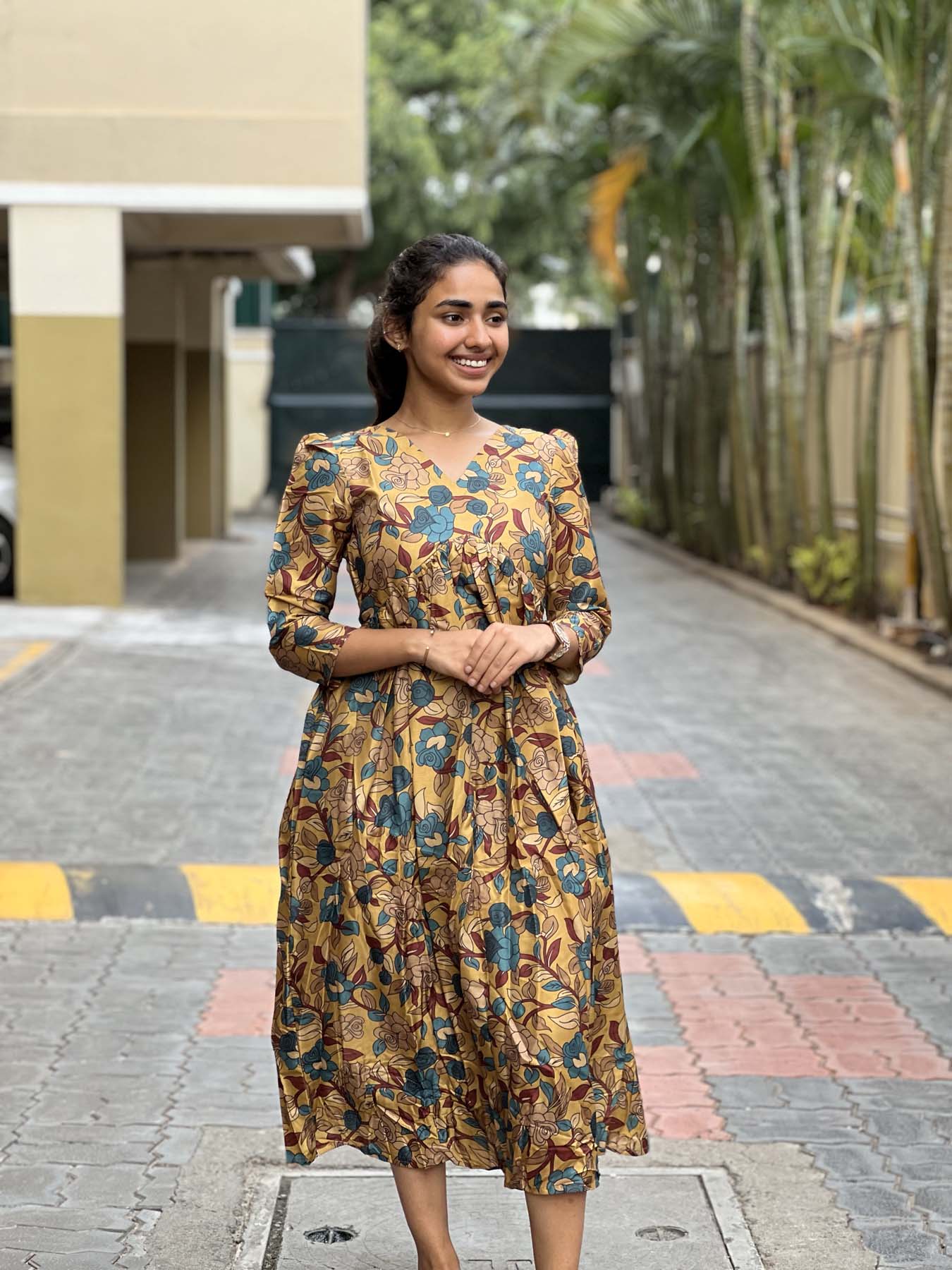 Elegant kalamkari maxi with 3/4 sleeves