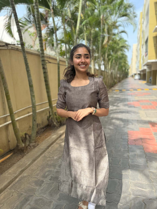 Elegant Cotton Chanderi with elbow sleeves