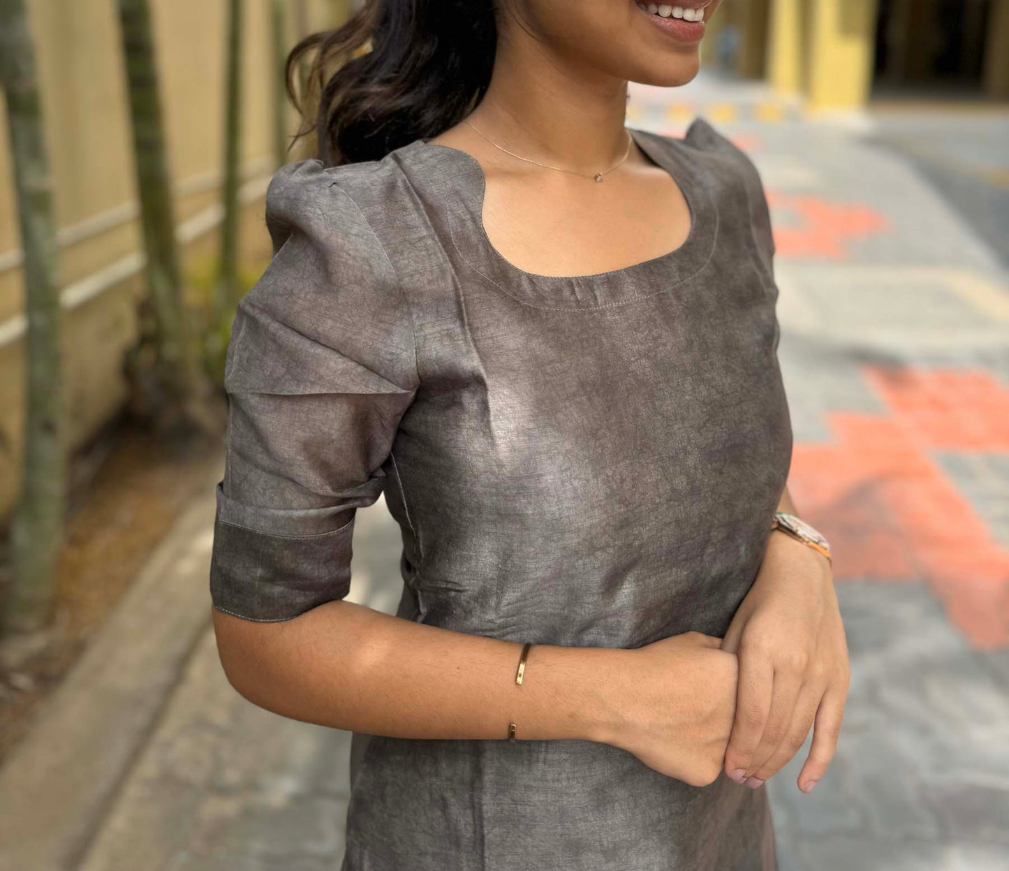 Elegant Cotton Chanderi with elbow sleeves