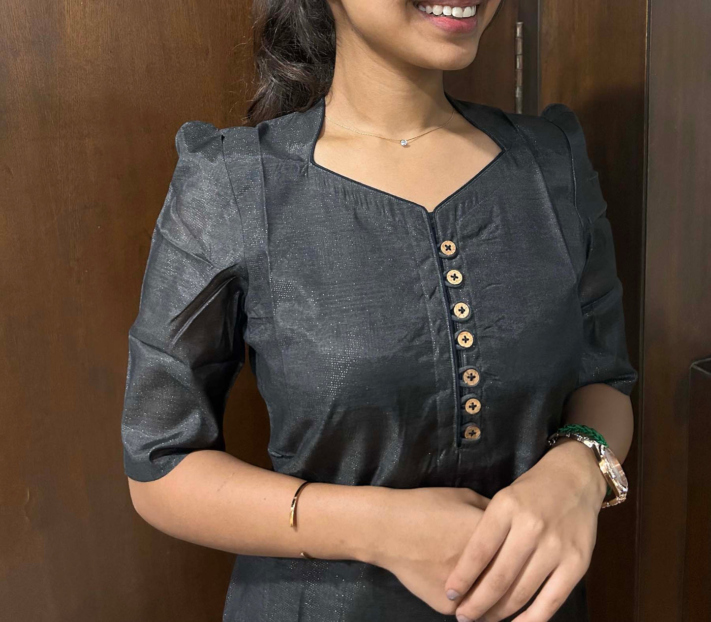 Elegant Muslin shimmer with elbow  puff sleeves