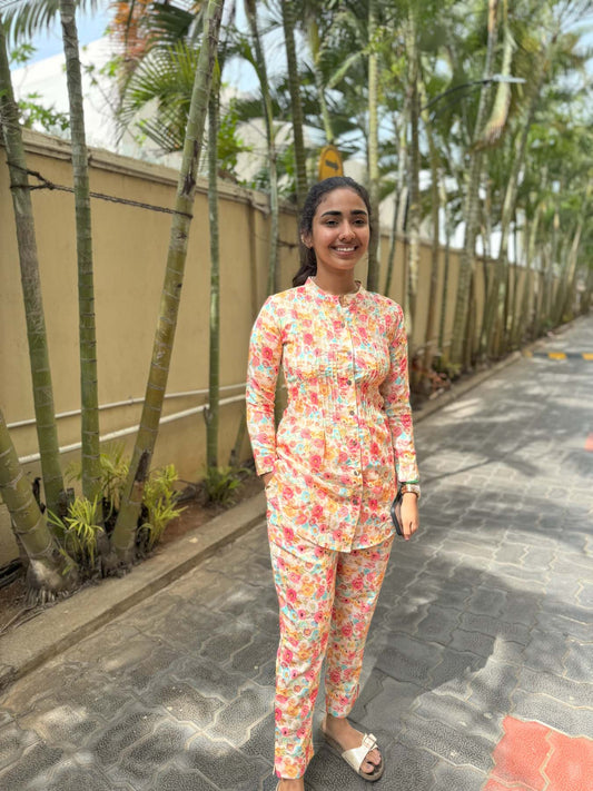 Elegant Linen Cotton co-ords with 3/4th sleeves