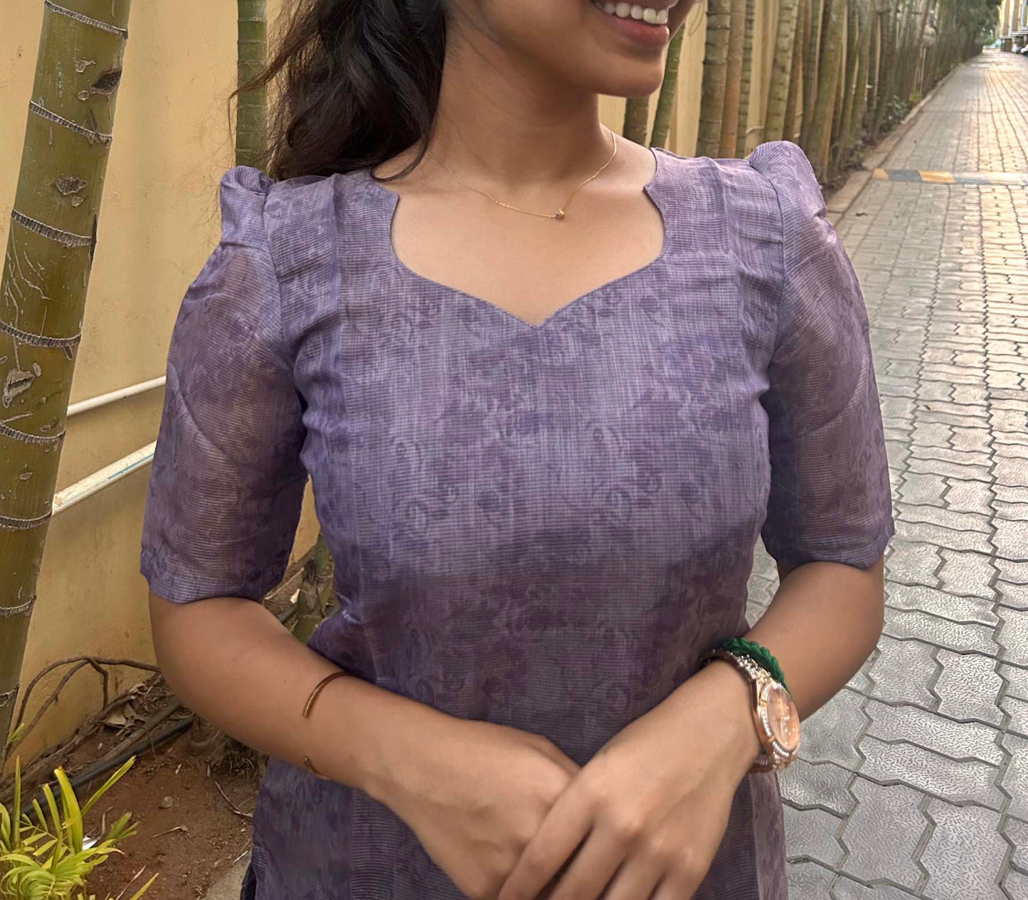 Elegant Chanderi silk with elbow  puff sleeves