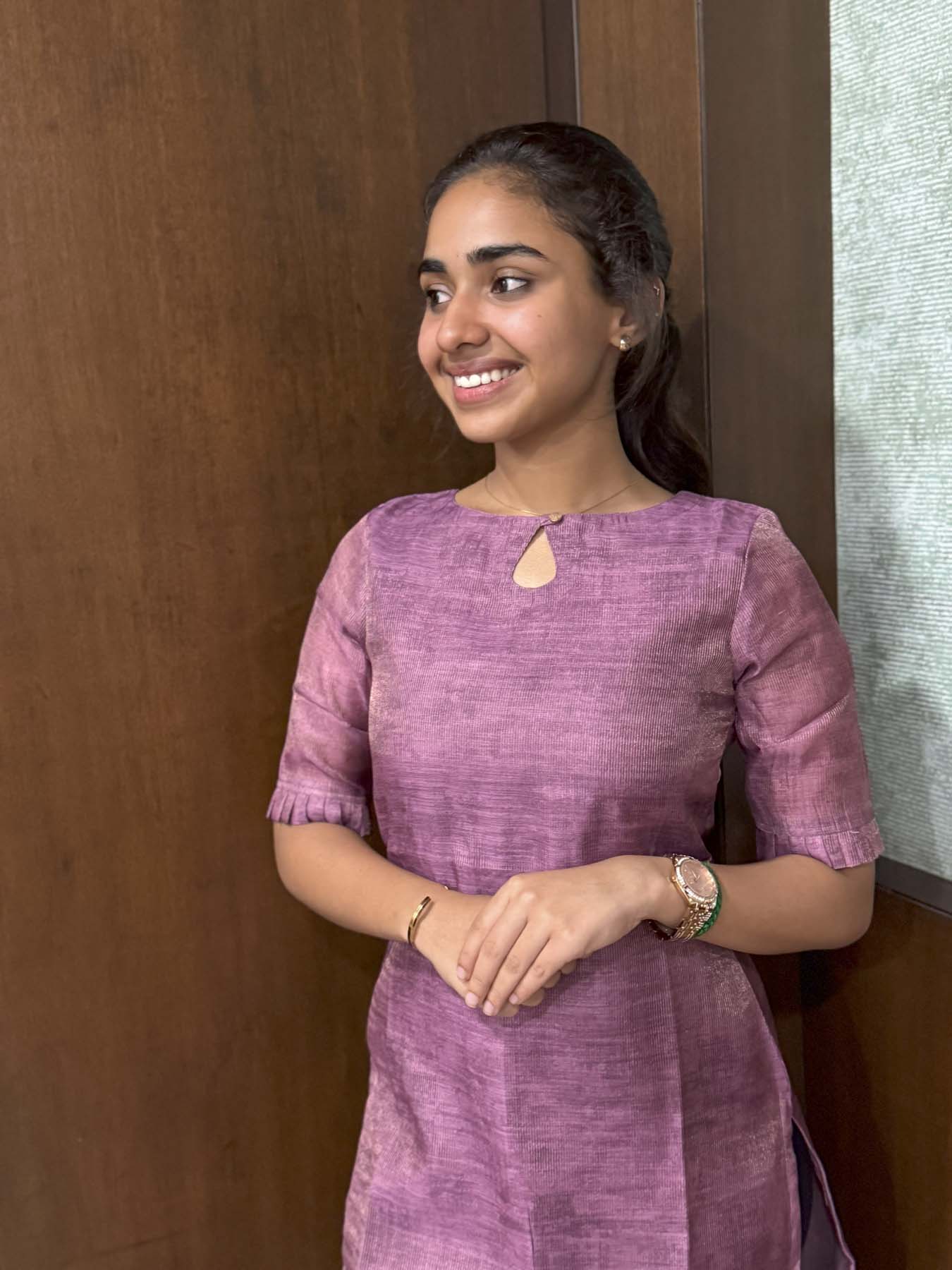 Elegant Chanderi silk kurti with duppatta and elbow sleeves
