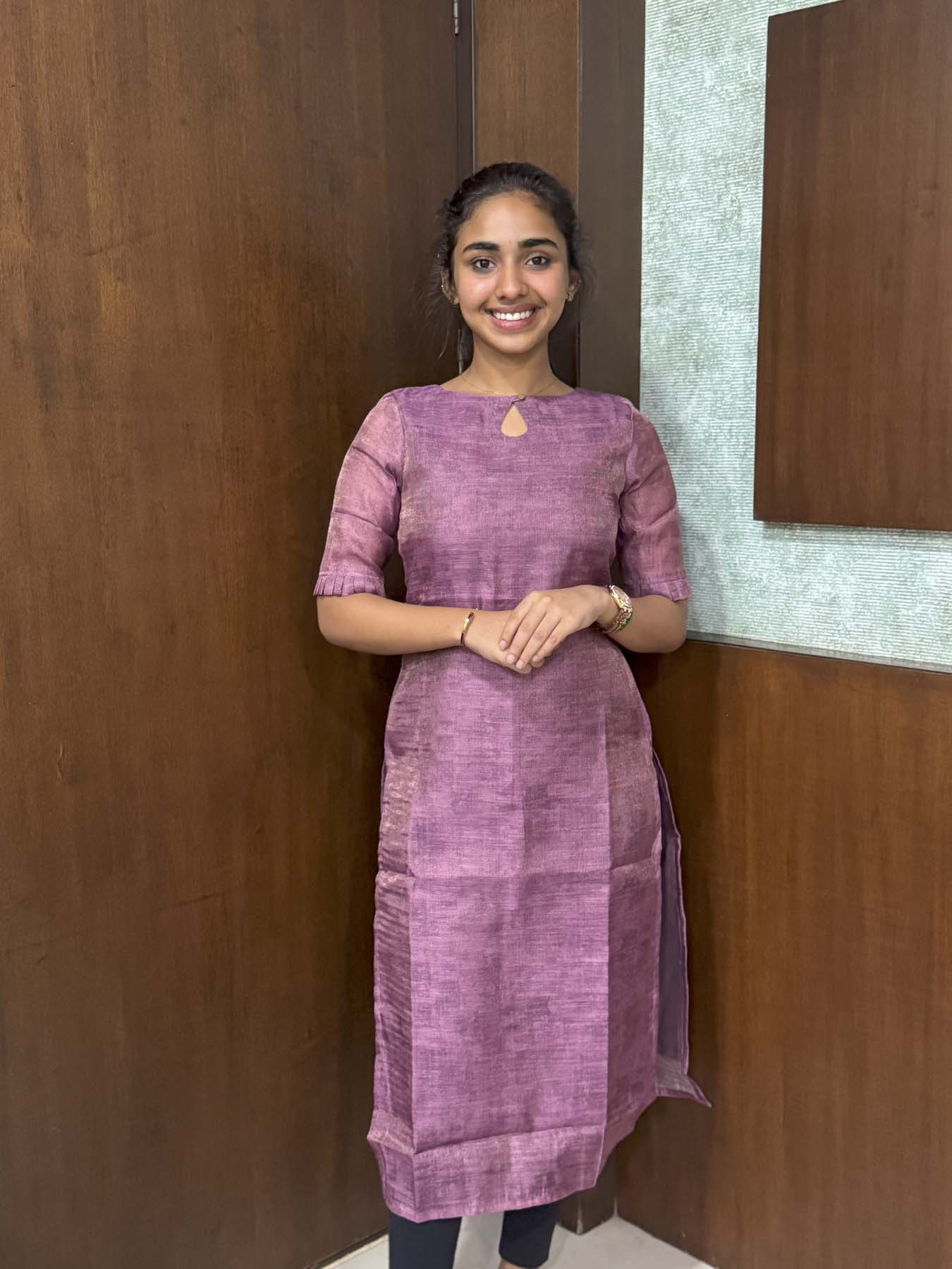 Elegant Chanderi silk kurti with duppatta and elbow sleeves