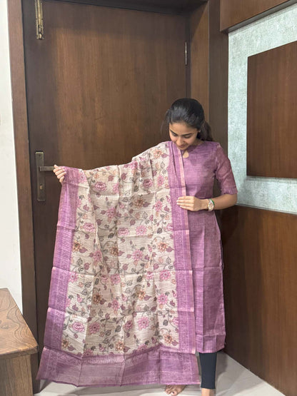 Elegant Chanderi silk kurti with duppatta and elbow sleeves