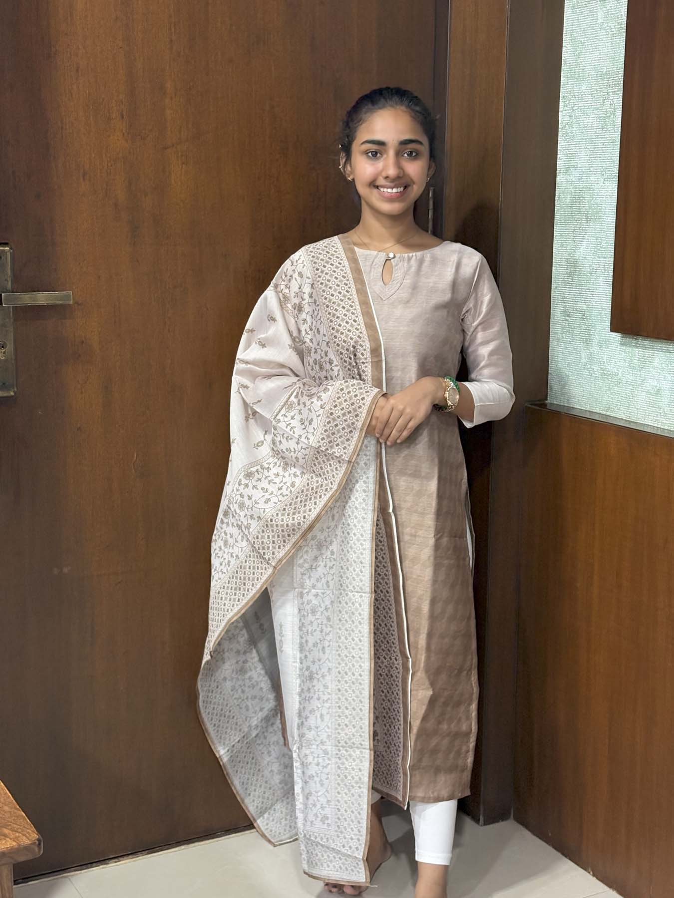 Elegant Cotton Chanderi Ombre kurti with elbow sleeves