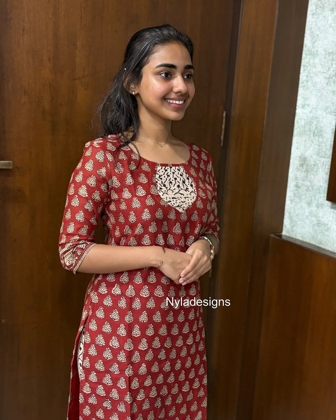 Elegant Chanderi with handblock print kurti and 3/4th sleeves