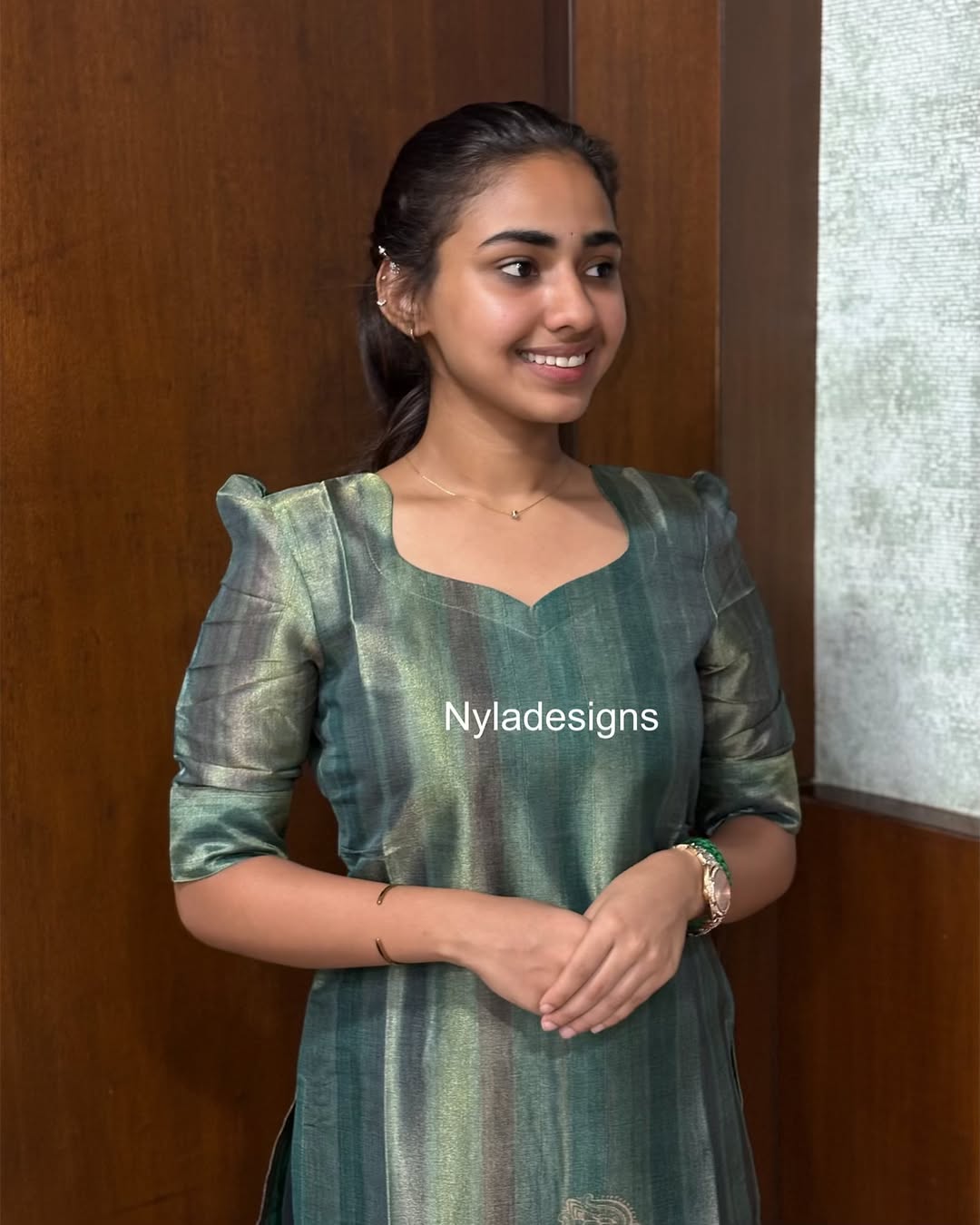 Elegant Soft organza kurti with elbow puff sleeves