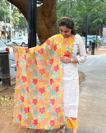 Elegant Pure tussar Silk kurti with embroidery on yoke and 3/4th sleeves