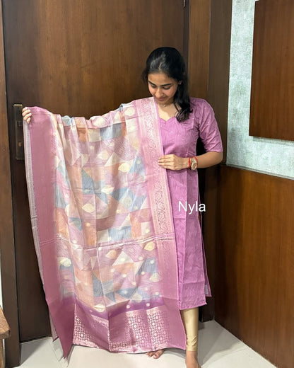 Elegant Chanderi silk with golden butta kurti and elbow sleeves