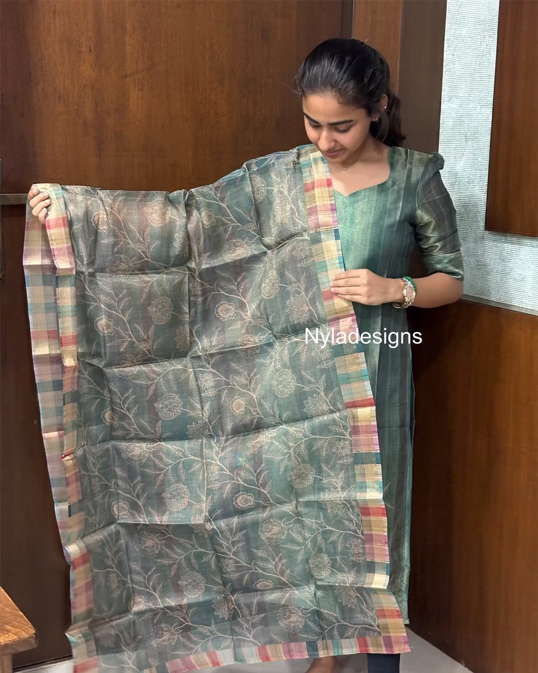 Elegant Soft organza kurti with elbow puff sleeves
