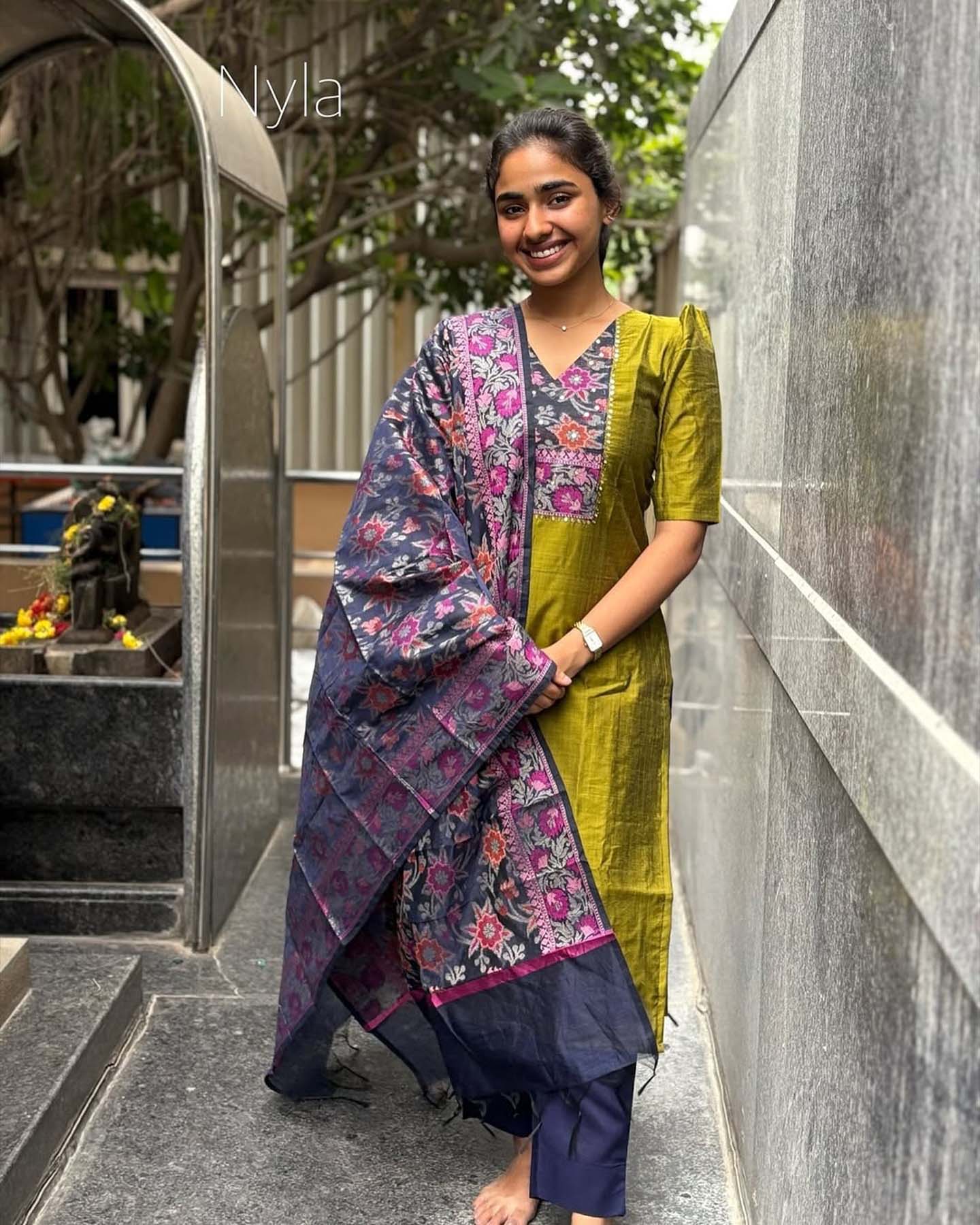 Elegant Chanderi Silk with embroidery on yoke and elbow puff sleeves with banarasi duppatta