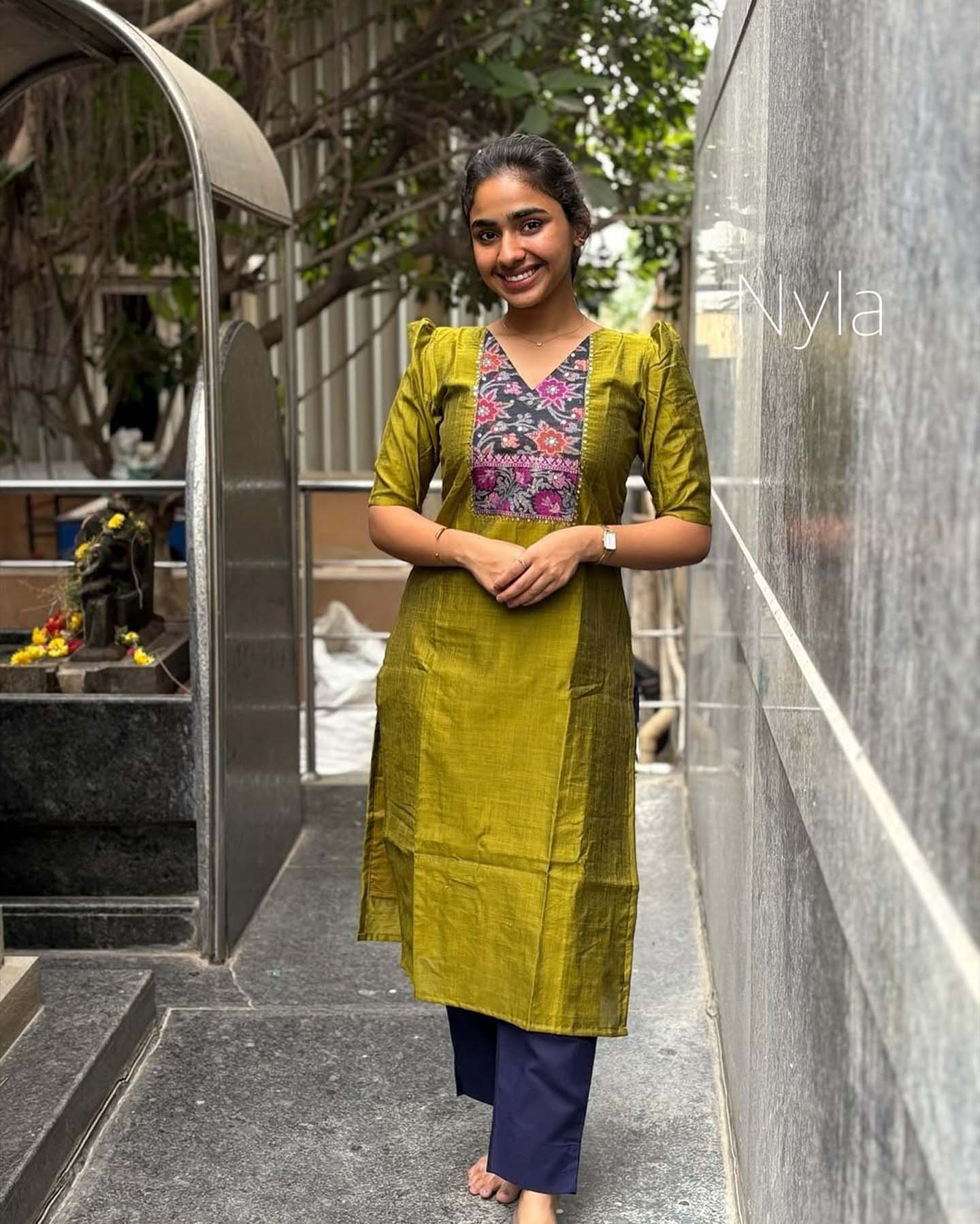 Elegant Chanderi Silk with embroidery on yoke and elbow puff sleeves with banarasi duppatta