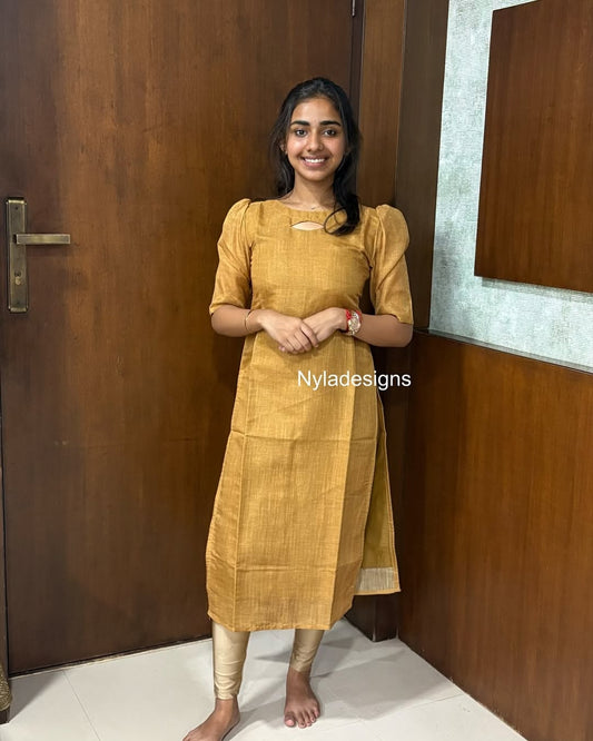 Elegant Chanderi kurti with elbow puff sleeves