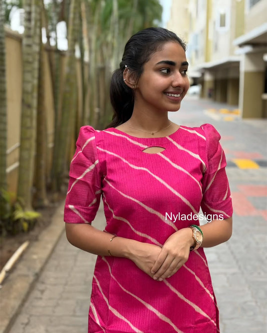 Elegant Tussar silk kurti with elbow puff sleeves