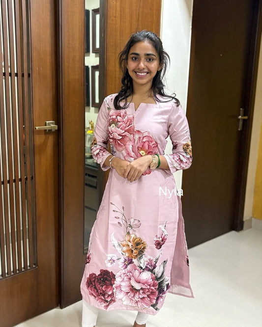 Elegant Linen kurti with sequence work and 3/4th sleeves