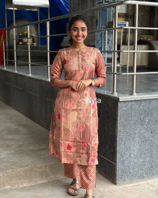 Elegant Chanderi kurti with 3/4th sleeves