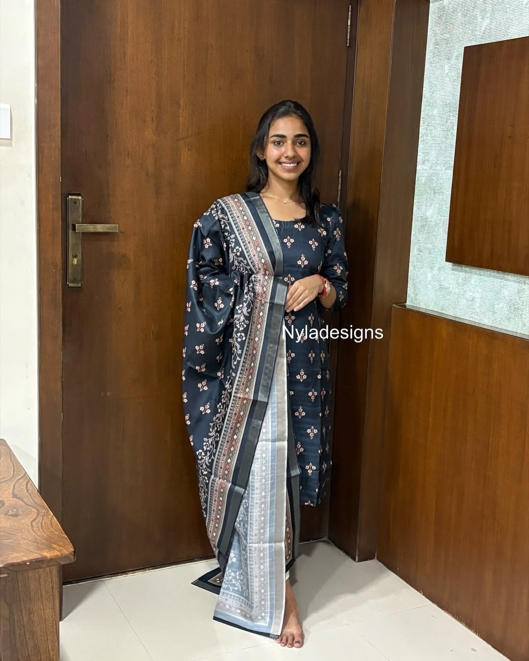 Elegant Chanderi silk kurti with 3/4th puff sleeves