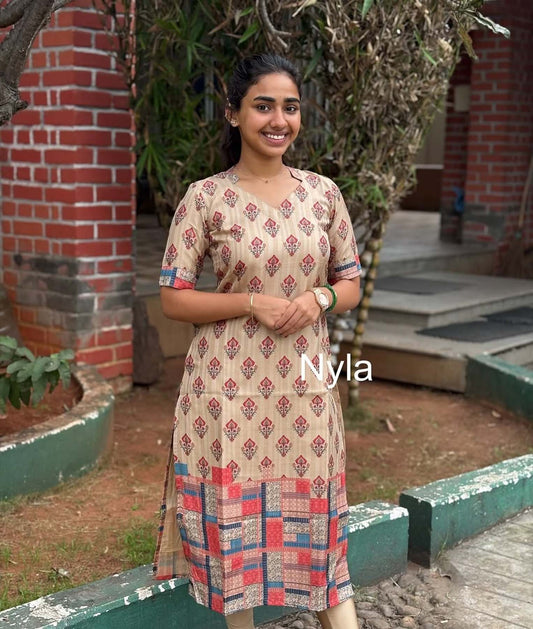 Elegant Kollam digital print kurti with elbow sleeves