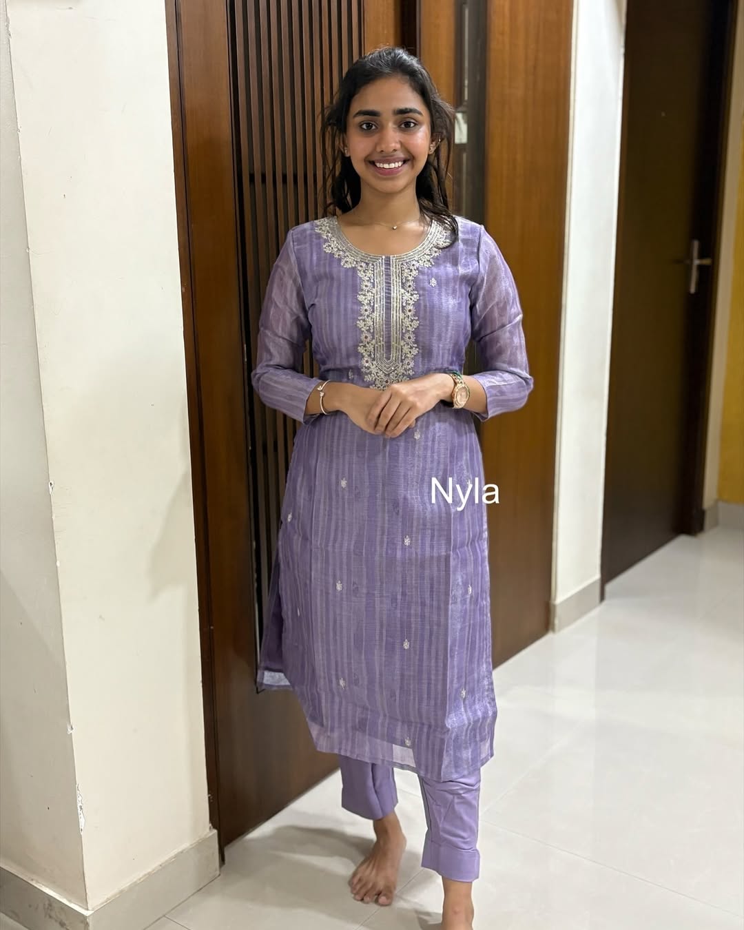 Elegant Premium Tussar silk  kurti with embroidery and 3/4th sleeves
