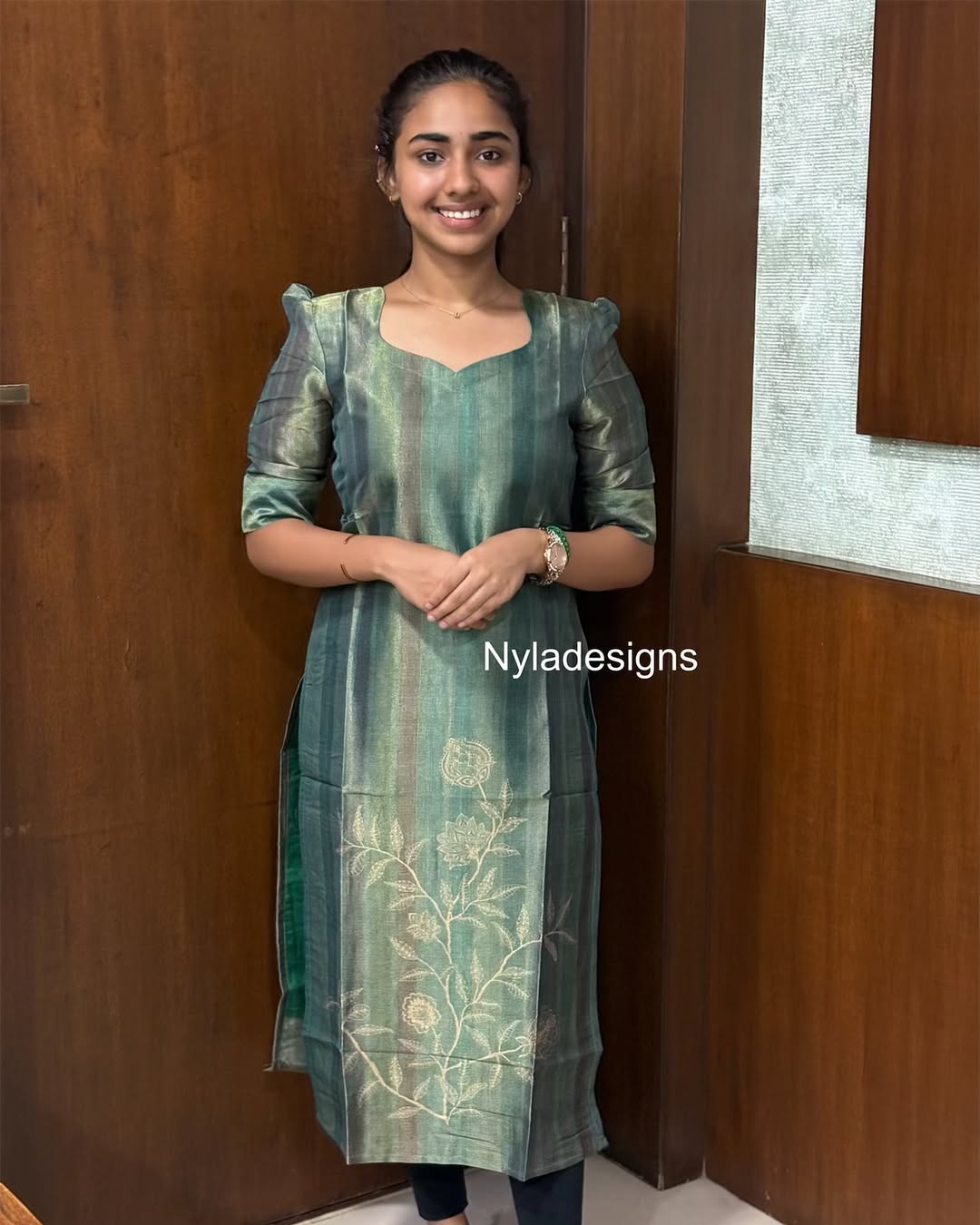 Elegant Soft organza kurti with elbow puff sleeves