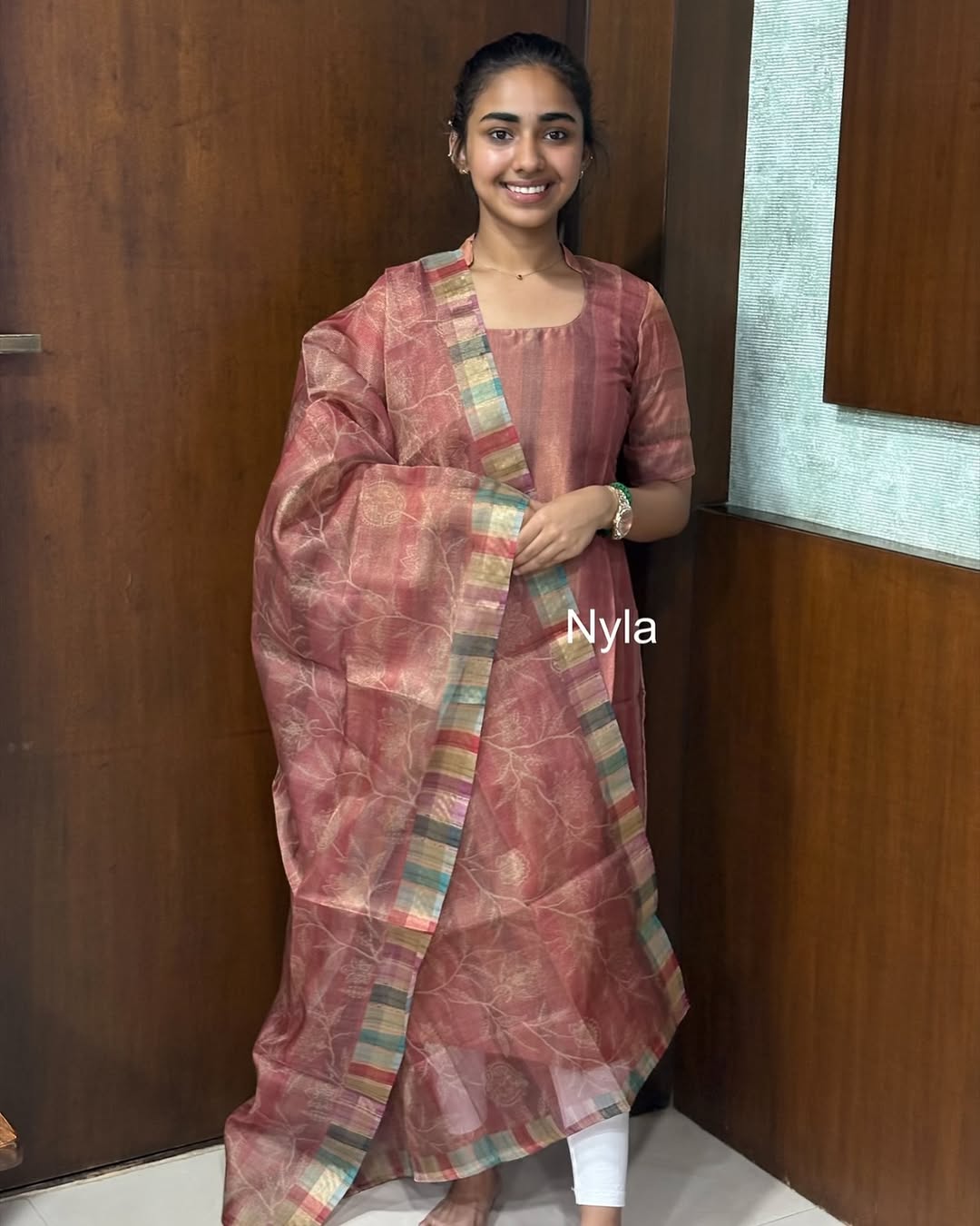 Elegant Organza shimmer with elbow sleeves