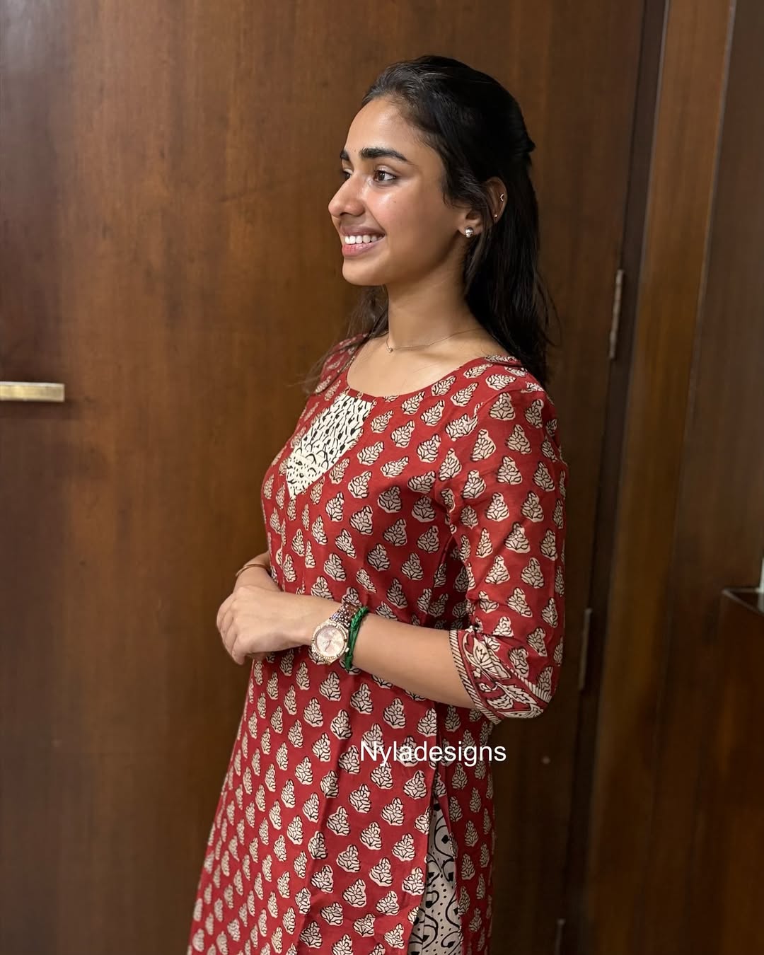 Elegant Chanderi with handblock print kurti and 3/4th sleeves
