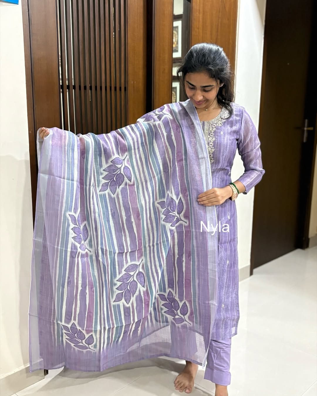 Elegant Premium Tussar silk  kurti with embroidery and 3/4th sleeves