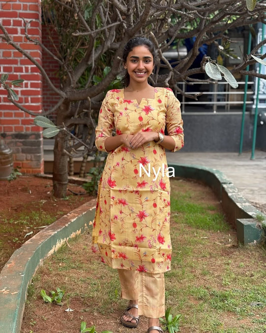 Elegant Chanderi kurti with 3/4th sleeves