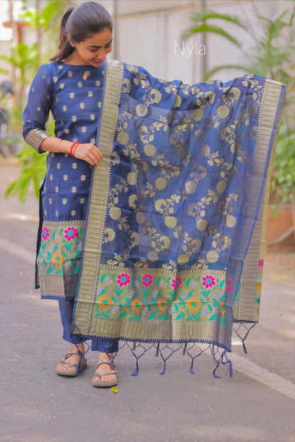 Elegant Banarasi Silk with paithani border with 3/4th sleeves