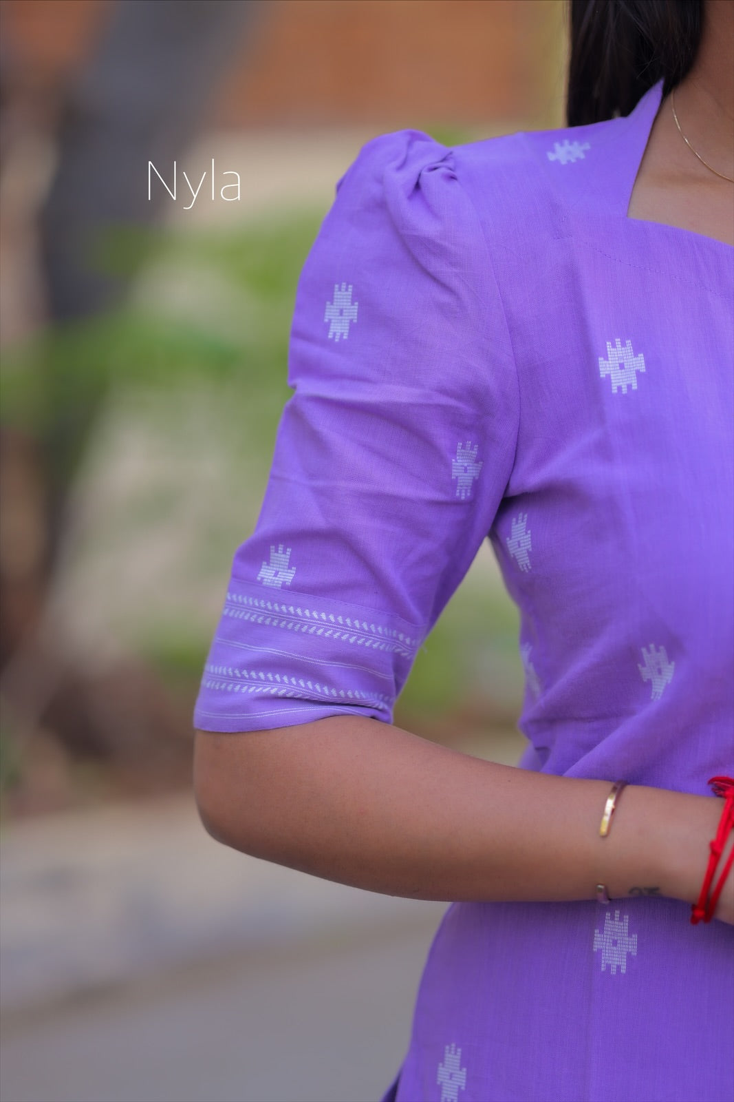 NY 401 Elegant pure handloom cotton set with elbow puff sleeves