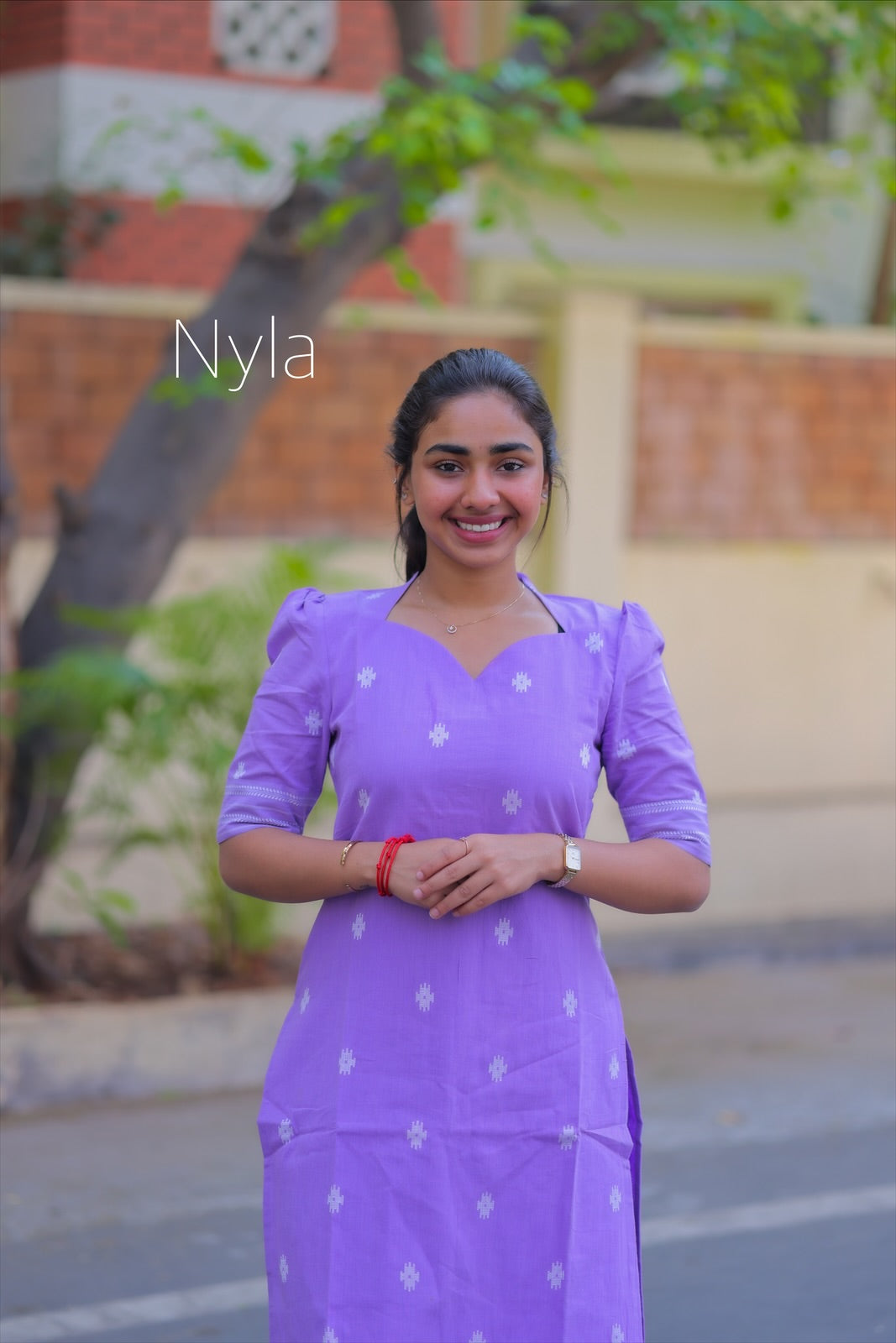NY 401 Elegant pure handloom cotton set with elbow puff sleeves