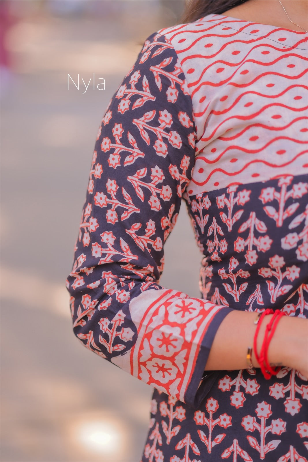 NY 411 Elegant Handblock print cotton Kurti with 3/4th sleeves