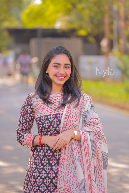 NY 411 Elegant Handblock print cotton Kurti with 3/4th sleeves