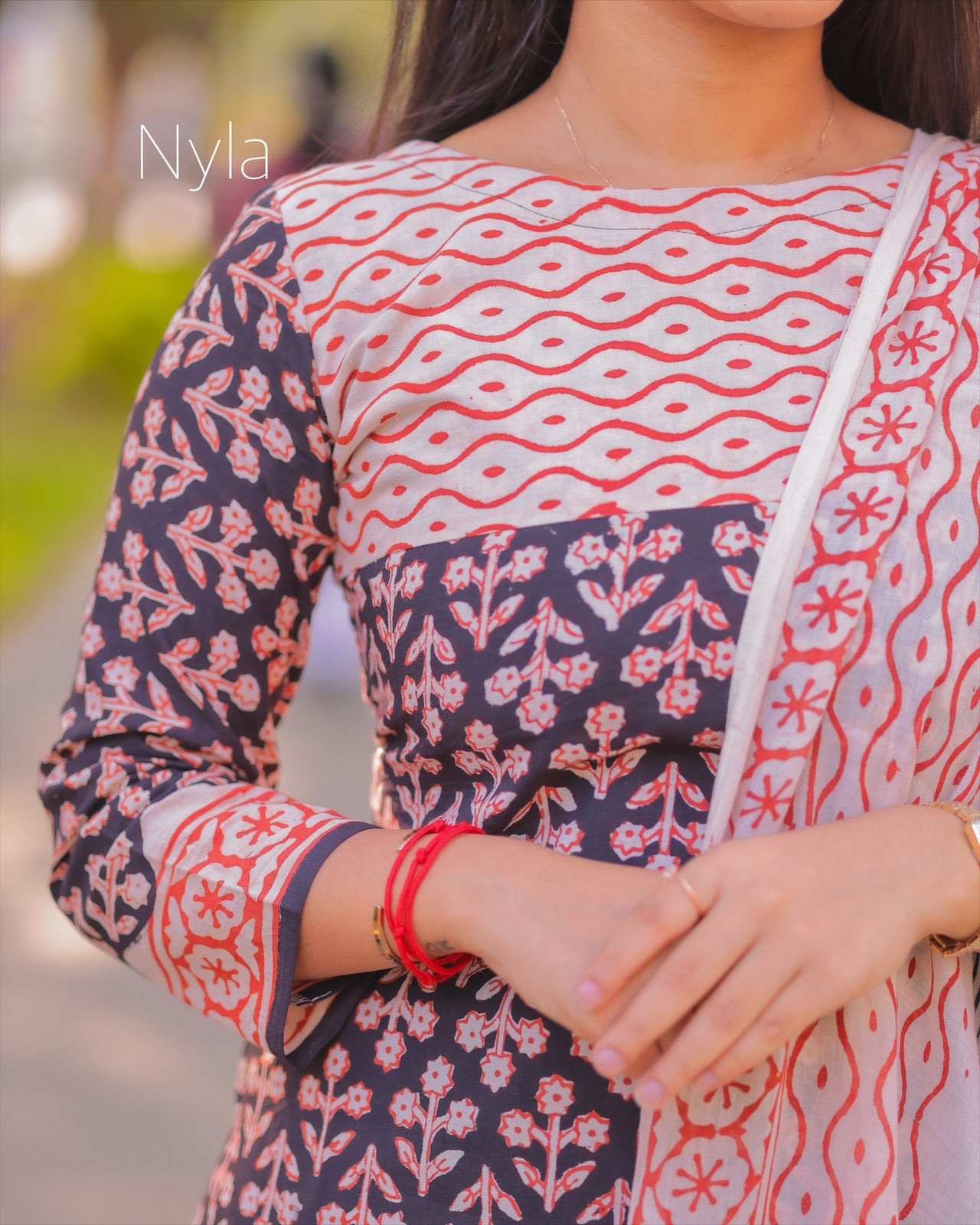 NY 411 Elegant Handblock print cotton Kurti with 3/4th sleeves