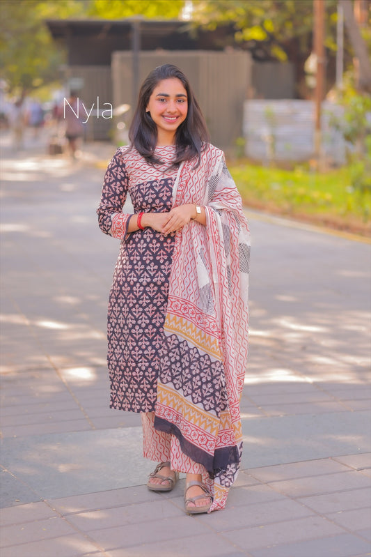 NY 411 Elegant Handblock print cotton Kurti with 3/4th sleeves