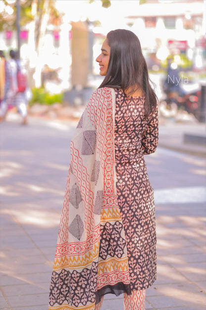 NY 411 Elegant Handblock print cotton Kurti with 3/4th sleeves