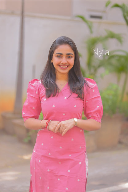 NY 405 Elegant pure handloom cotton set with elbow puff sleeves