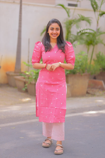 NY 405 Elegant pure handloom cotton set with elbow puff sleeves