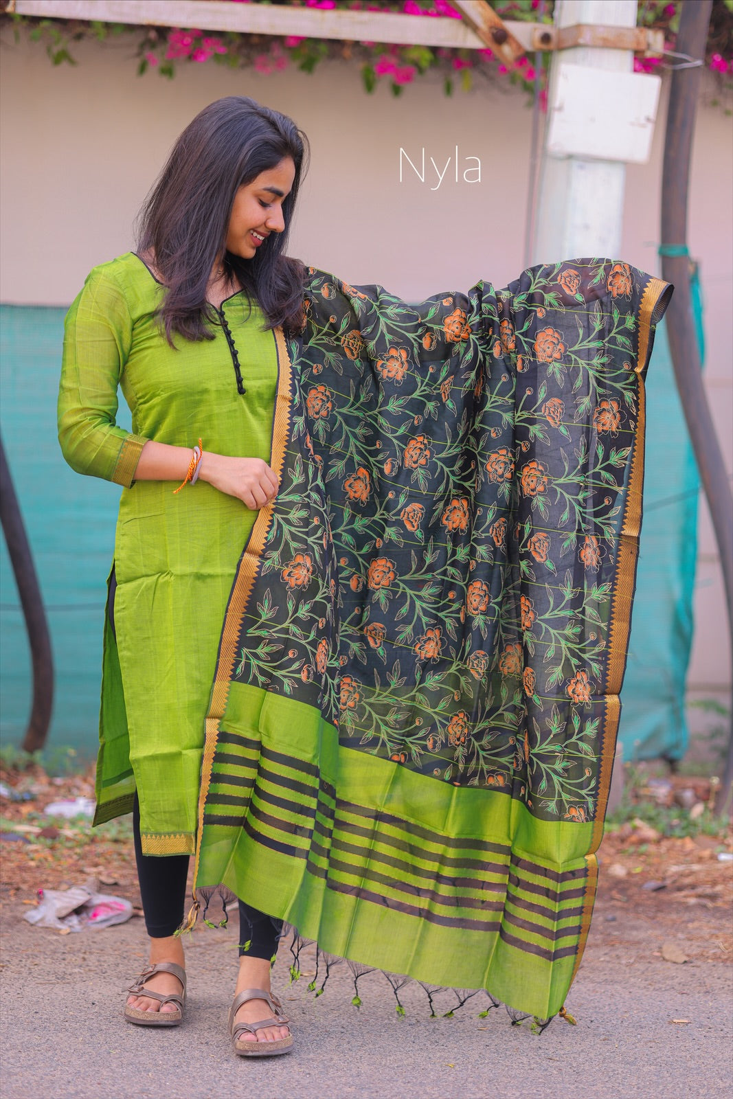 NY 402 Elegant Pure Mangalgiri silk Kurti with elbow sleeves