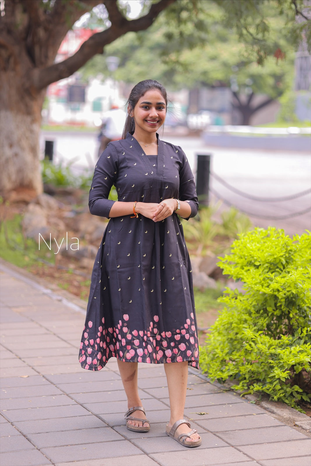 NY 413 Elegant Rayon A-line maxi with 3/4th sleeves