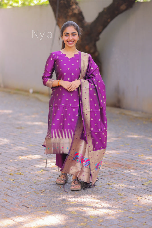 NY 407 Elegant Banarasi Silk with paithani border and 3/4th sleeves