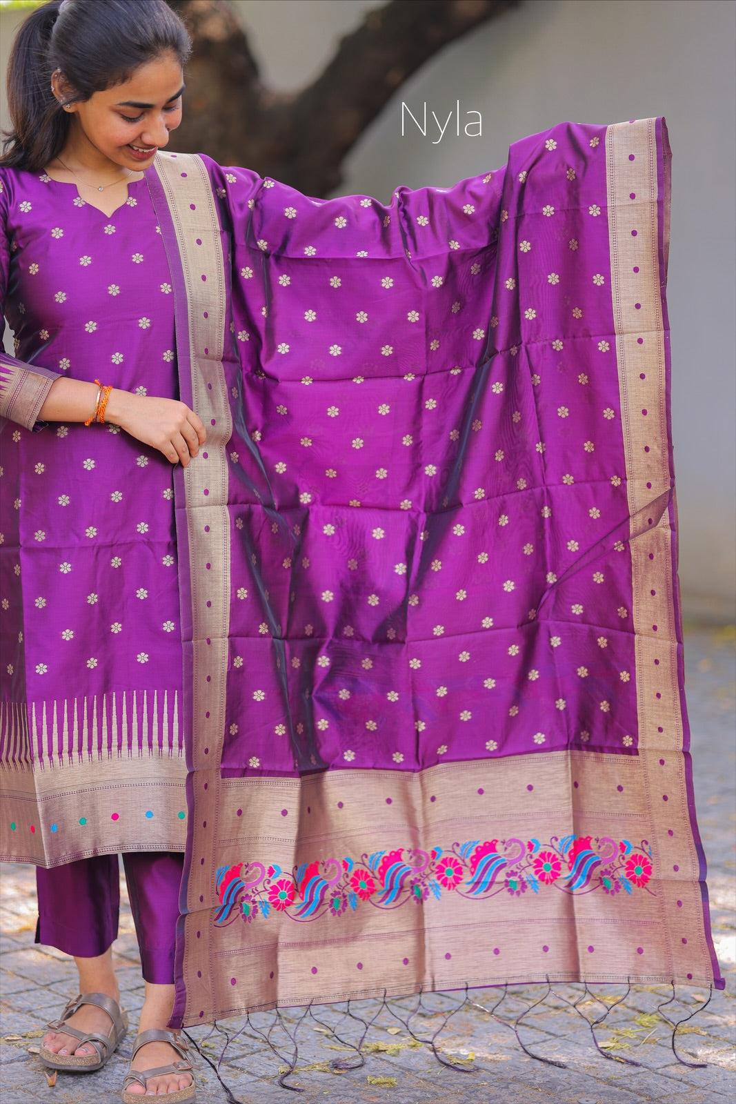 NY 407 Elegant Banarasi Silk with paithani border and 3/4th sleeves